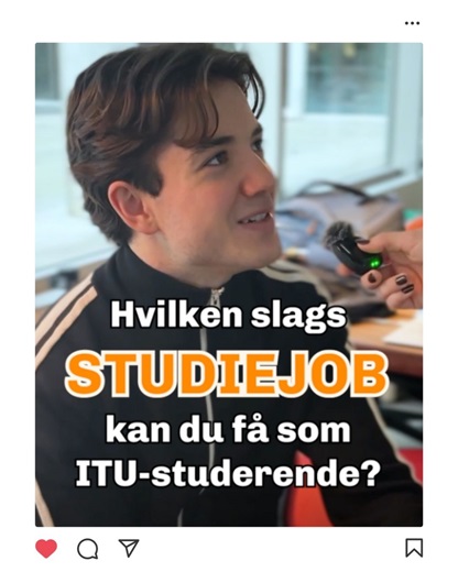 Instagram post with a student talking about his student job